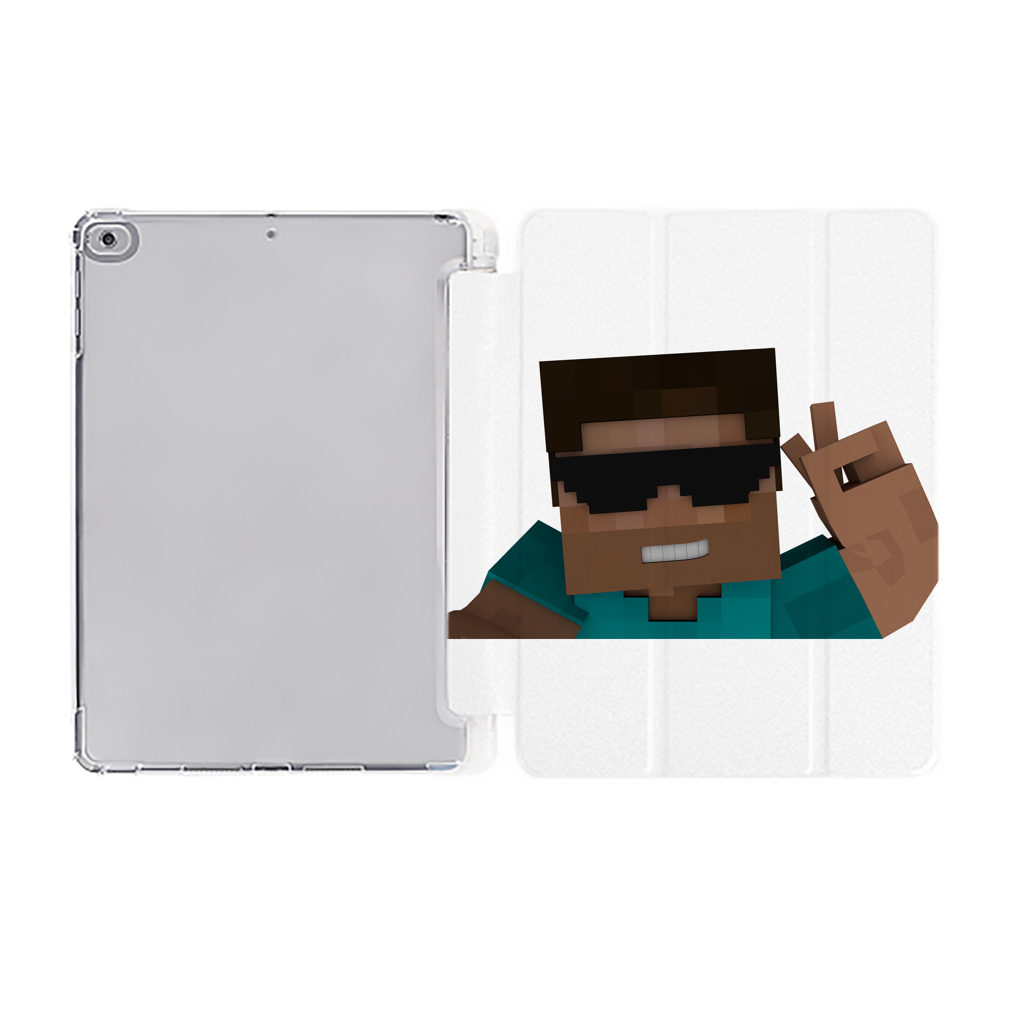 （画像用） マインクラフト ブロックの世界 Minecraft MC Block world IPad ケース ペン収納付き 三つ折りスタンド PUレザー×シリコン 対応機種9.5/10.5/10.9インチ
